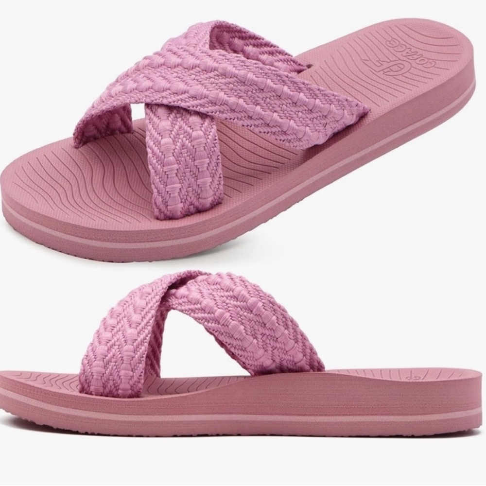 🆕 Amazon Coface Womens Orthopedic Pink Braided Sandals - 8.5